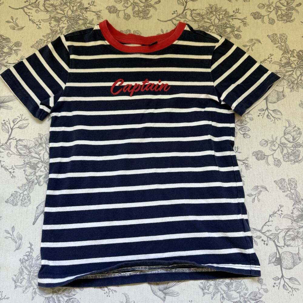 Janie and Jack Boys Stripe TShirt Size 6 Captain Red White Blue Nautical Cotton